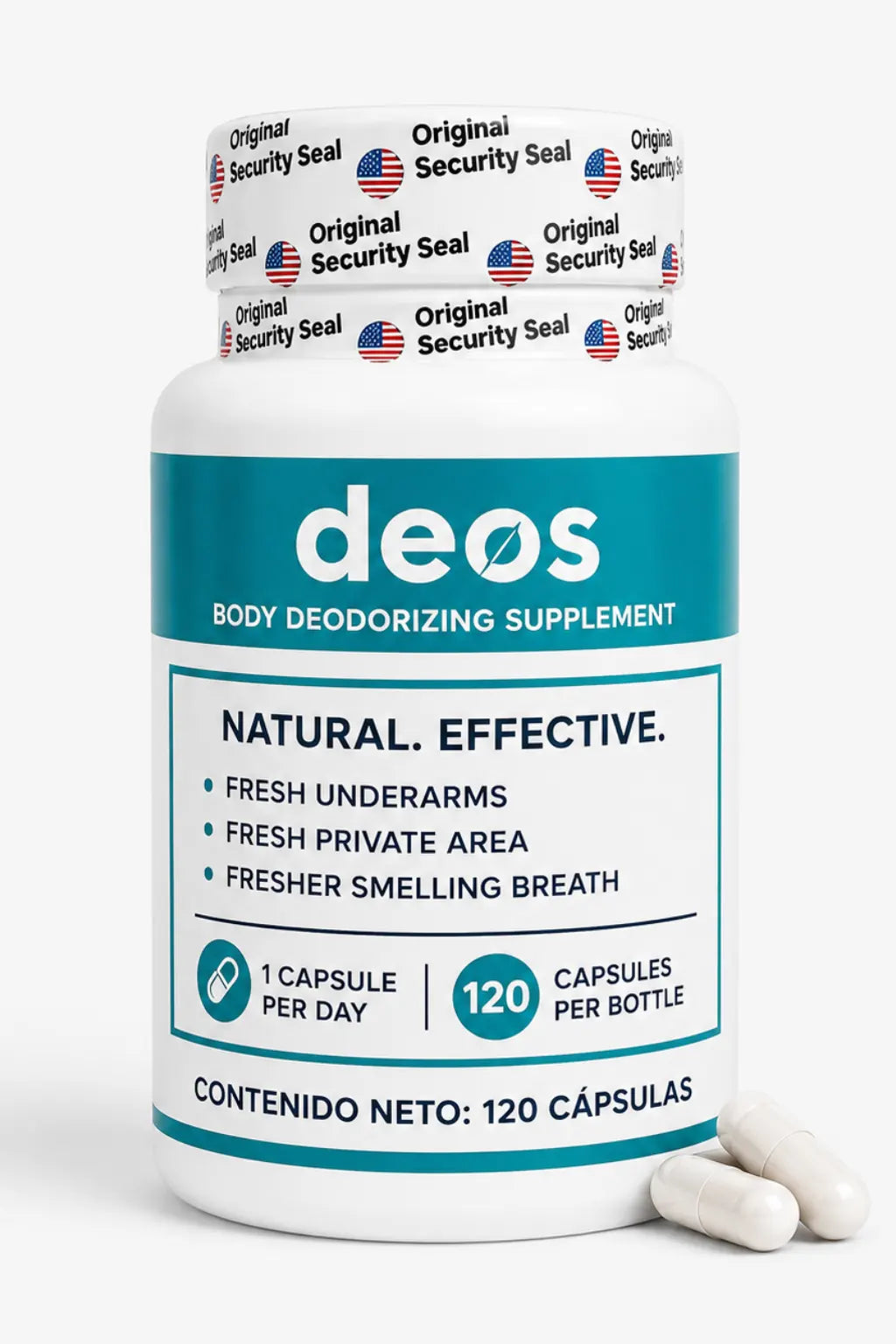 DEOS Body Deodorizing Supplement 120 Cápsulas | Control Natural del Olor Corporal Desde el Interior