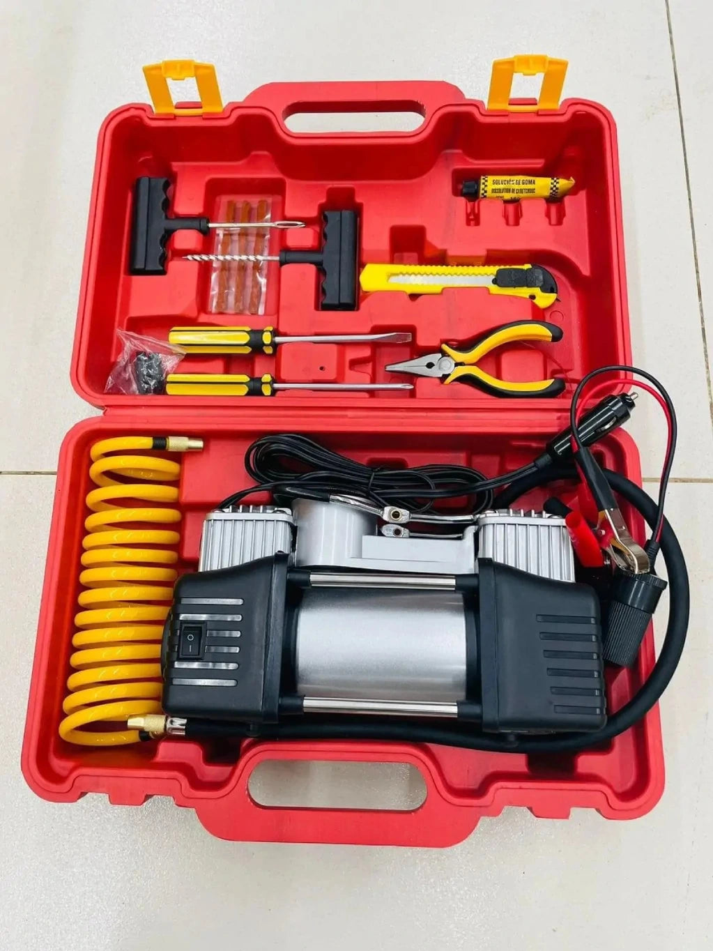 ¡No Te Quedes Varado! Kit Compresor Doble Cilindro + Caja Herramientas