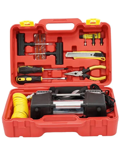 ¡No Te Quedes Varado! Kit Compresor Doble Cilindro + Caja Herramientas